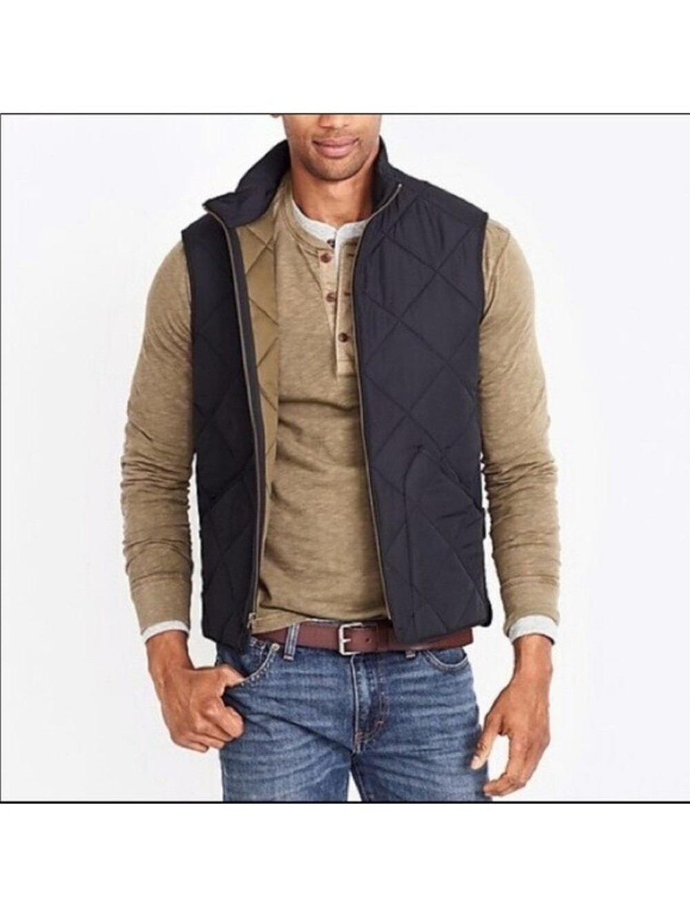 J. CREW Quilted Walker Vest Mens Medium Navy Blue Western Rancher Jacket Preppy